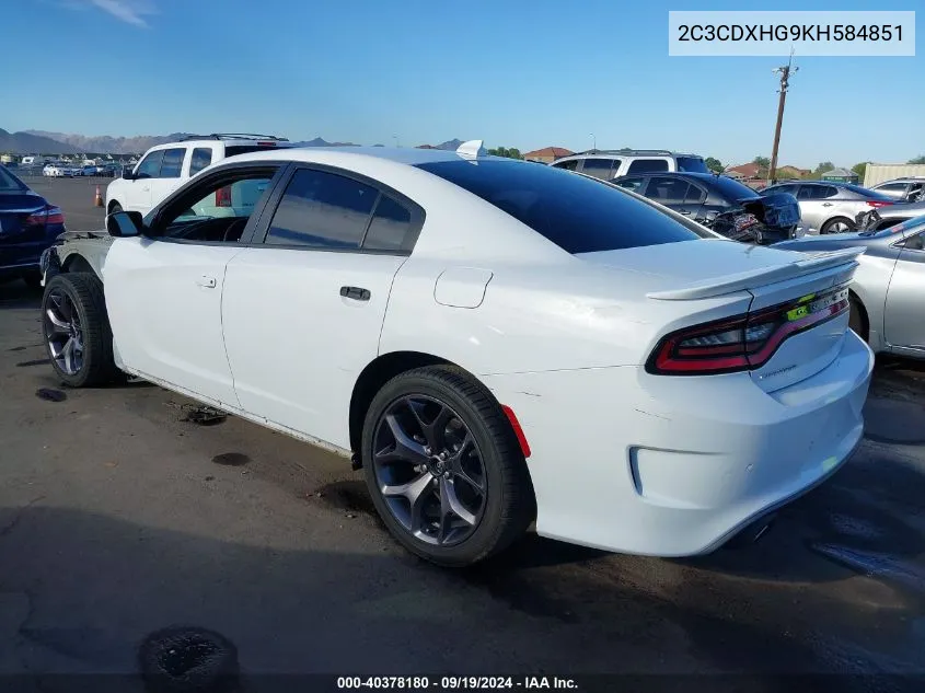 2019 Dodge Charger Gt Rwd VIN: 2C3CDXHG9KH584851 Lot: 40378180