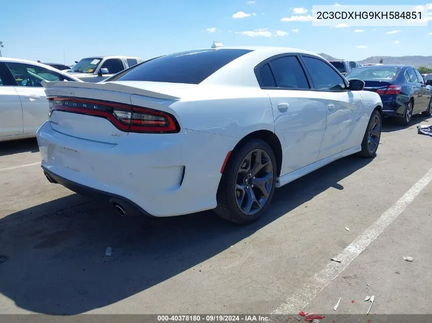 2019 Dodge Charger Gt Rwd VIN: 2C3CDXHG9KH584851 Lot: 40378180