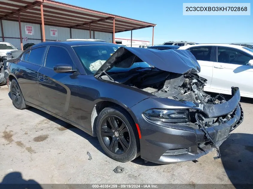 2019 Dodge Charger Sxt Rwd VIN: 2C3CDXBG3KH702868 Lot: 40384259