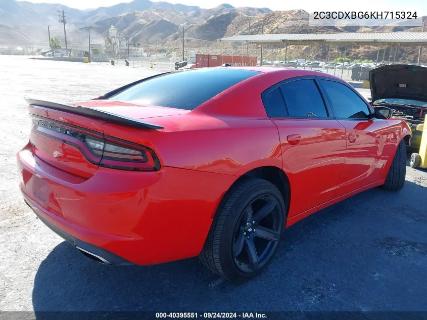 2019 Dodge Charger Sxt Rwd VIN: 2C3CDXBG6KH715324 Lot: 40395551