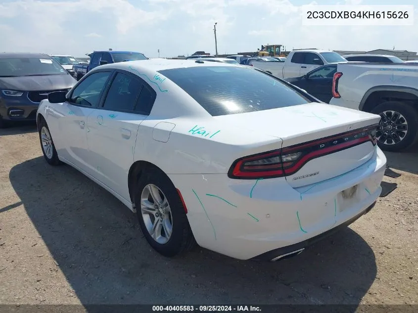 2019 Dodge Charger Sxt Rwd VIN: 2C3CDXBG4KH615626 Lot: 40405583