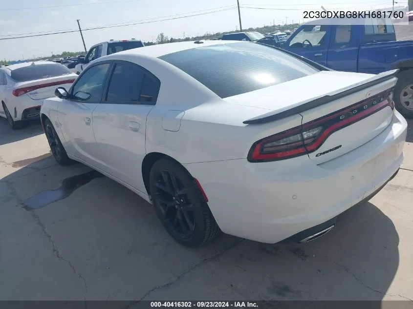 2019 Dodge Charger Sxt Rwd VIN: 2C3CDXBG8KH681760 Lot: 40416302