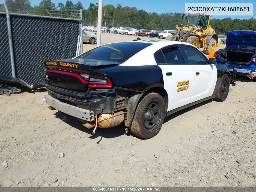 2019 Dodge Charger Police Rwd VIN: 2C3CDXAT7KH688651 Lot: 40516337