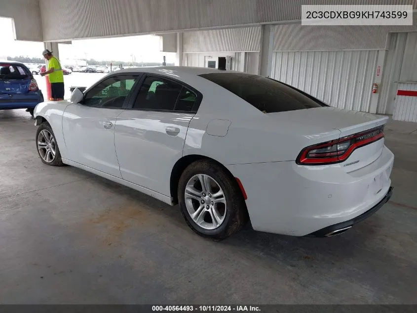 2019 Dodge Charger Sxt Rwd VIN: 2C3CDXBG9KH743599 Lot: 40564493