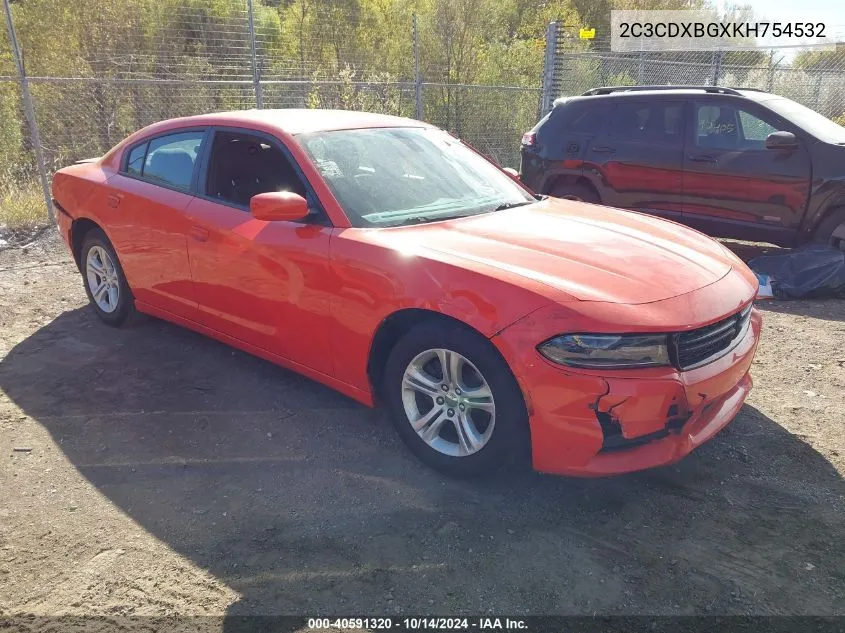 2019 Dodge Charger Sxt Rwd VIN: 2C3CDXBGXKH754532 Lot: 40591320