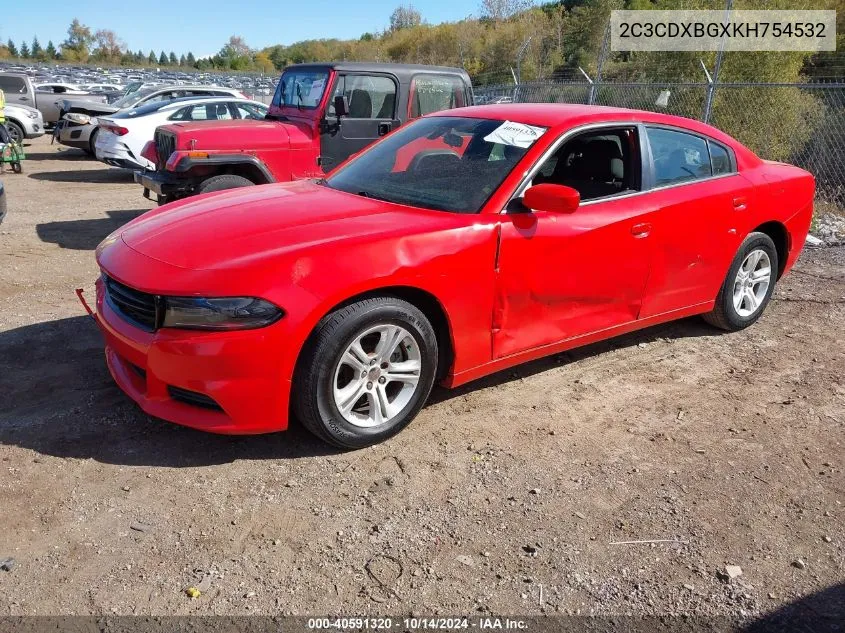 2019 Dodge Charger Sxt Rwd VIN: 2C3CDXBGXKH754532 Lot: 40591320