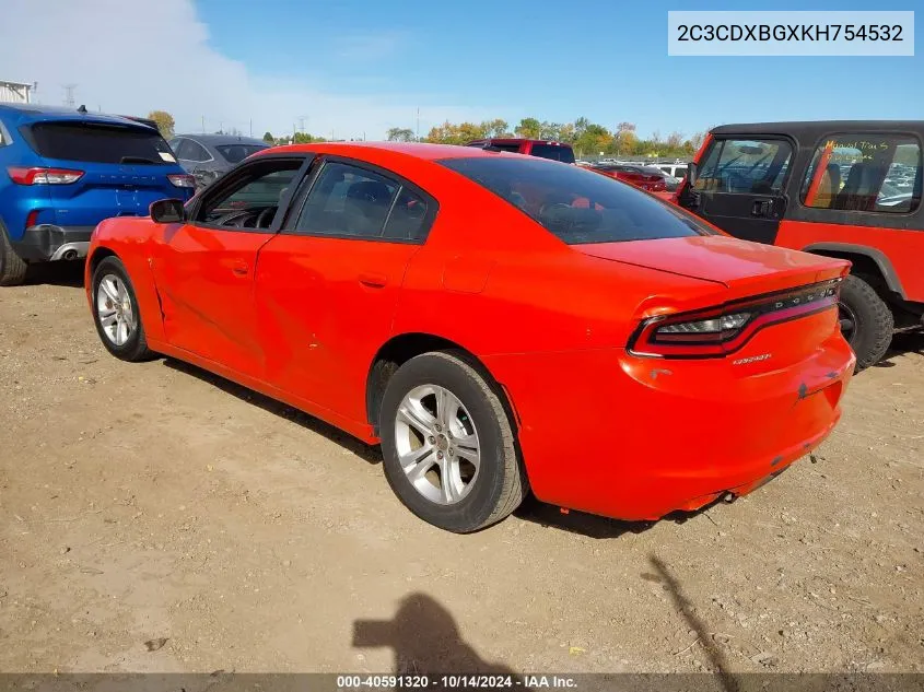 2019 Dodge Charger Sxt Rwd VIN: 2C3CDXBGXKH754532 Lot: 40591320