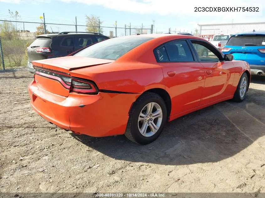 2019 Dodge Charger Sxt Rwd VIN: 2C3CDXBGXKH754532 Lot: 40591320