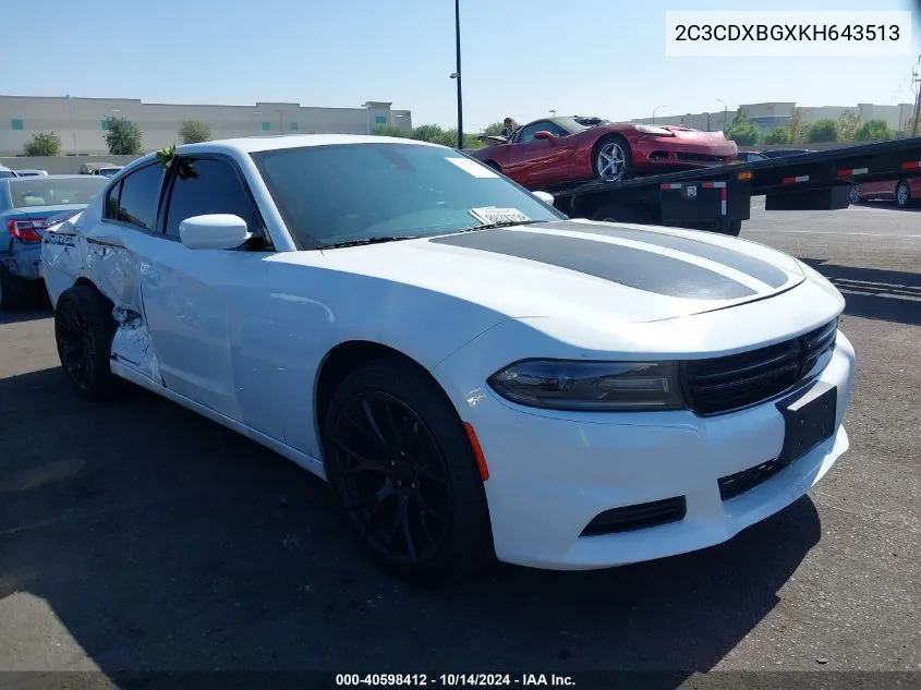 2019 Dodge Charger Sxt Rwd VIN: 2C3CDXBGXKH643513 Lot: 40598412