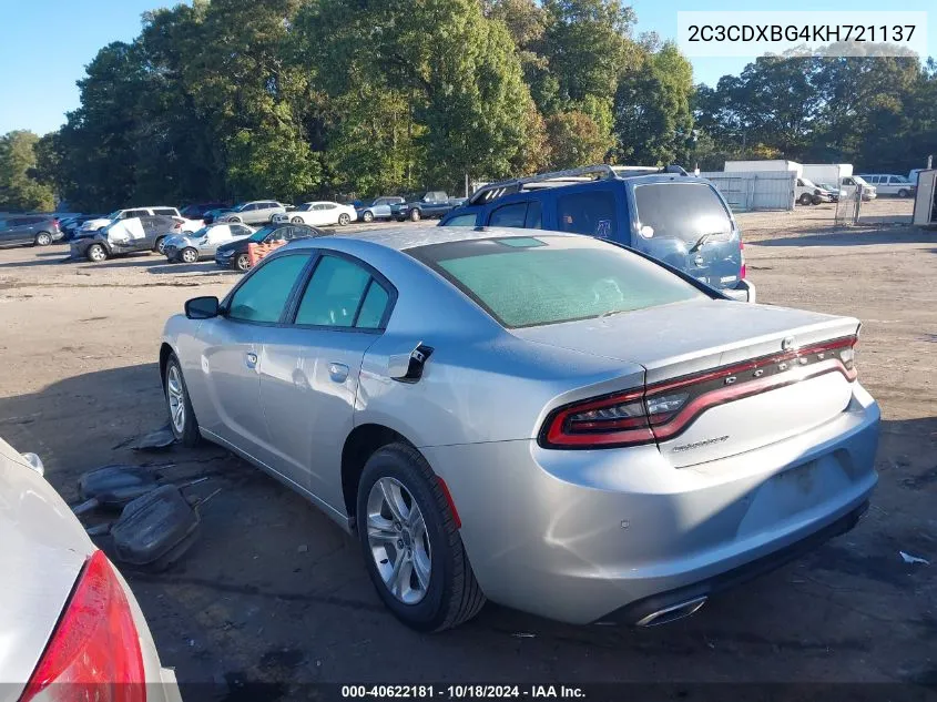 2019 Dodge Charger Sxt Rwd VIN: 2C3CDXBG4KH721137 Lot: 40622181