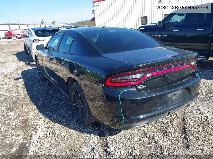 2019 Dodge Charger Sxt Rwd VIN: 2C3CDXBG6KH657778 Lot: 40651155