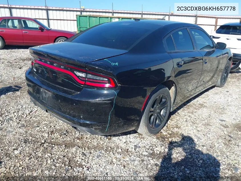 2019 Dodge Charger Sxt Rwd VIN: 2C3CDXBG6KH657778 Lot: 40651155