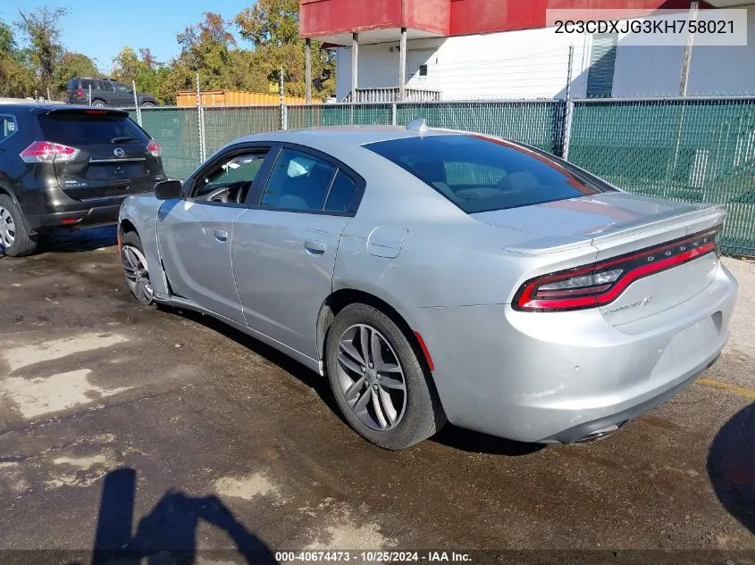 2019 Dodge Charger Sxt Awd VIN: 2C3CDXJG3KH758021 Lot: 40674473