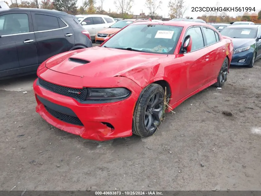 2019 Dodge Charger Gt Rwd VIN: 2C3CDXHG4KH561994 Lot: 40693873