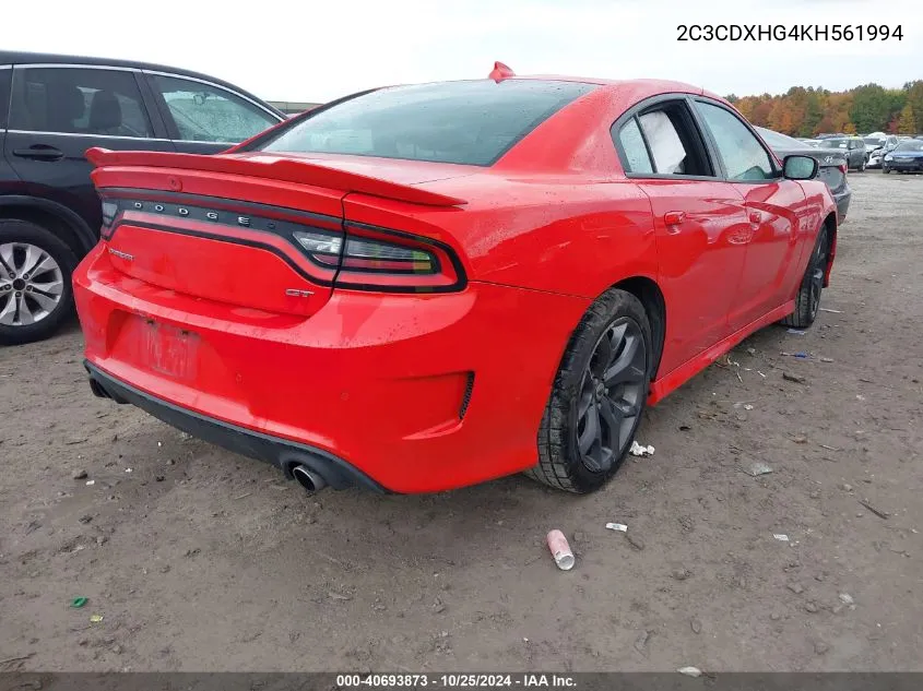 2019 Dodge Charger Gt Rwd VIN: 2C3CDXHG4KH561994 Lot: 40693873