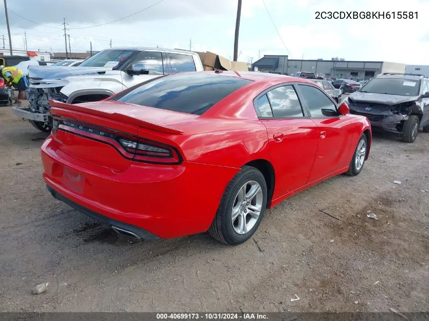 2019 Dodge Charger Sxt Rwd VIN: 2C3CDXBG8KH615581 Lot: 40699173