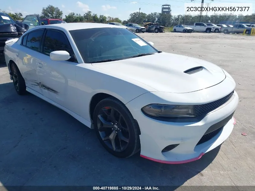 2019 Dodge Charger Gt Rwd VIN: 2C3CDXHGXKH567377 Lot: 40719885