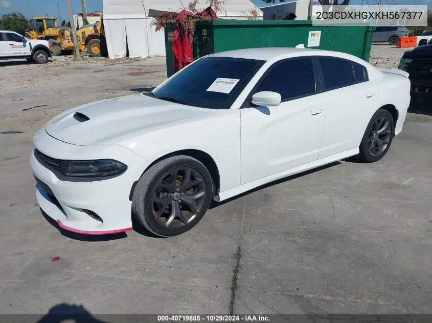 2019 Dodge Charger Gt Rwd VIN: 2C3CDXHGXKH567377 Lot: 40719885