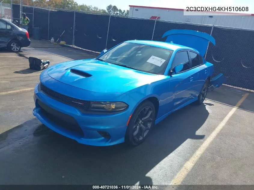 2019 Dodge Charger Gt Rwd VIN: 2C3CDXHG4KH510608 Lot: 40721036