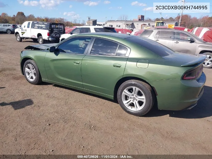 2019 Dodge Charger Sxt Rwd VIN: 2C3CDXBG0KH744995 Lot: 40729826