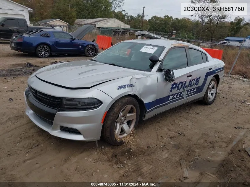 2019 Dodge Charger Police Rwd VIN: 2C3CDXAT3KH581760 Lot: 40745085