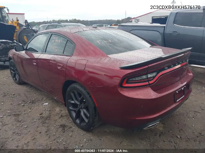 2019 Dodge Charger Sxt Rwd VIN: 2C3CDXBGXKH576170 Lot: 40754363