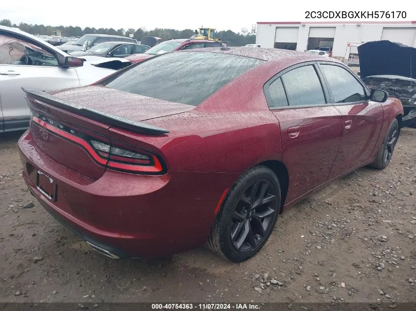 2019 Dodge Charger Sxt Rwd VIN: 2C3CDXBGXKH576170 Lot: 40754363