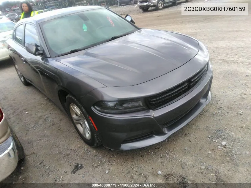 2019 Dodge Charger Sxt Rwd VIN: 2C3CDXBG0KH760159 Lot: 40800779