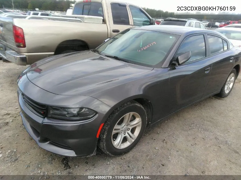 2019 Dodge Charger Sxt Rwd VIN: 2C3CDXBG0KH760159 Lot: 40800779