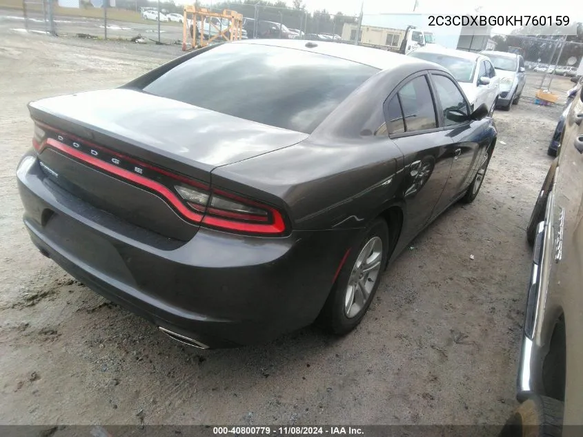 2019 Dodge Charger Sxt Rwd VIN: 2C3CDXBG0KH760159 Lot: 40800779