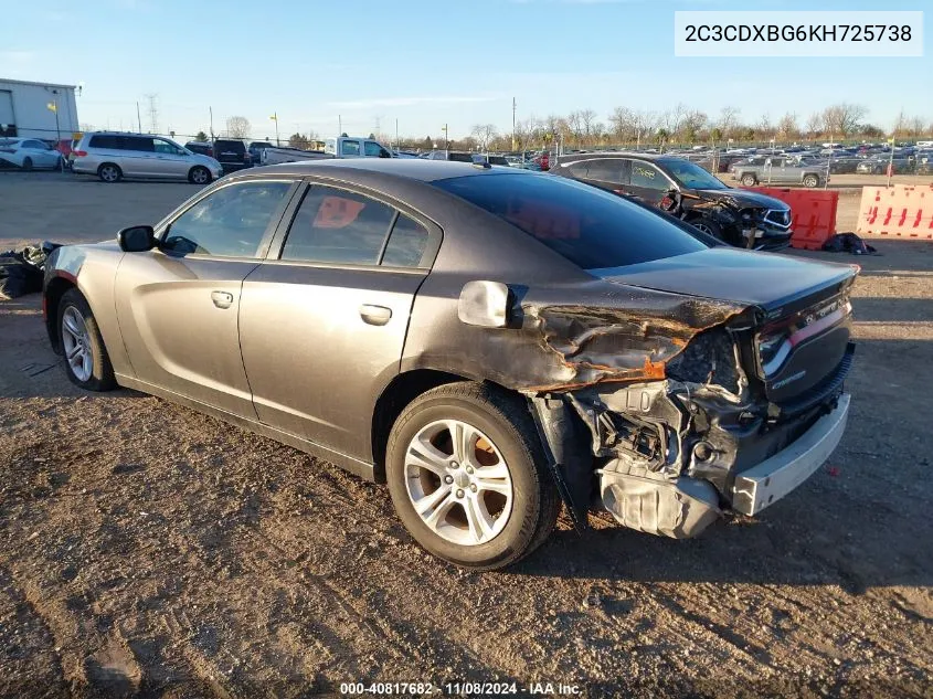 2019 Dodge Charger Sxt Rwd VIN: 2C3CDXBG6KH725738 Lot: 40817682