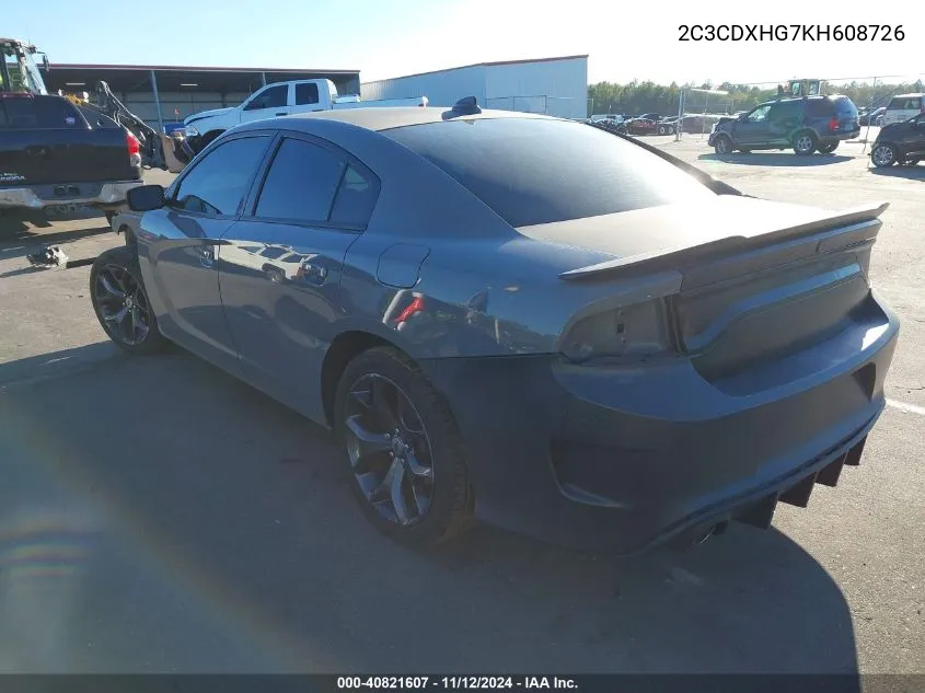 2019 Dodge Charger Gt Rwd VIN: 2C3CDXHG7KH608726 Lot: 40821607