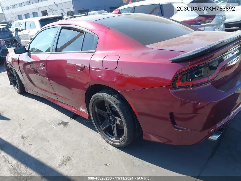 2019 Dodge Charger Scat Pack VIN: 2C3CDXGJ7KH753892 Lot: 40828230