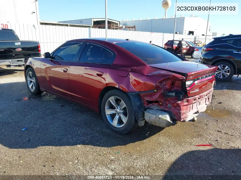 2019 Dodge Charger Sxt Rwd VIN: 2C3CDXBG0KH728103 Lot: 40881723