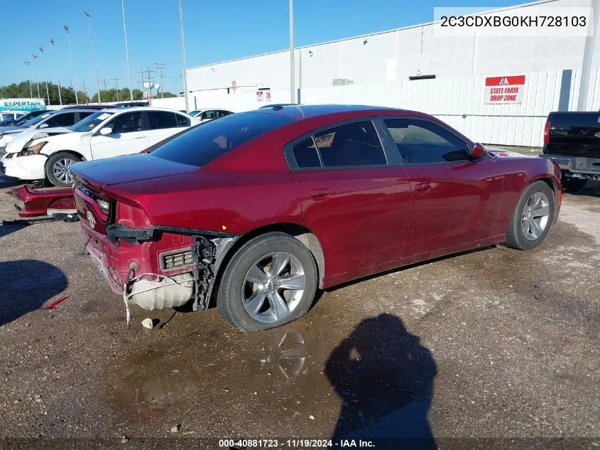 2019 Dodge Charger Sxt Rwd VIN: 2C3CDXBG0KH728103 Lot: 40881723