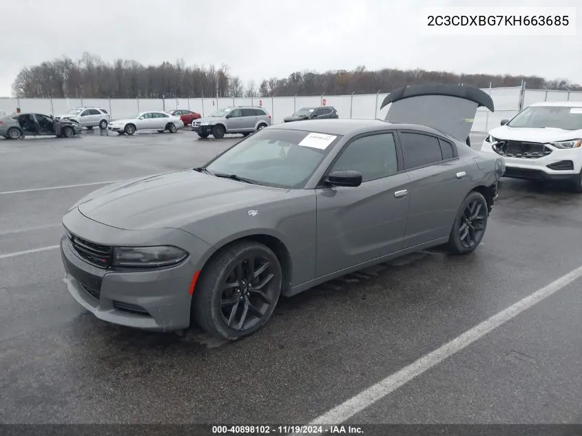 2019 Dodge Charger Sxt Rwd VIN: 2C3CDXBG7KH663685 Lot: 40898102