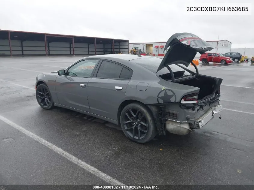 2019 Dodge Charger Sxt Rwd VIN: 2C3CDXBG7KH663685 Lot: 40898102