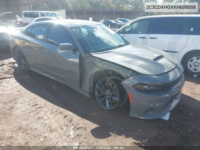 2019 Dodge Charger Gt Rwd VIN: 2C3CDXHGXKH608008 Lot: 40920531