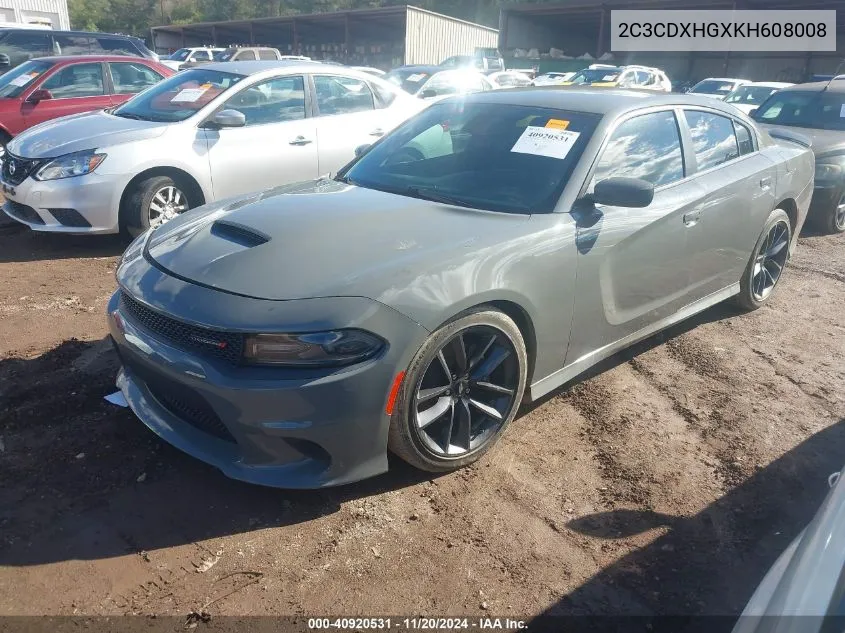 2019 Dodge Charger Gt Rwd VIN: 2C3CDXHGXKH608008 Lot: 40920531