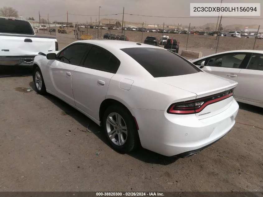 2020 Dodge Charger Sxt Rwd VIN: 2C3CDXBG0LH156094 Lot: 38820300