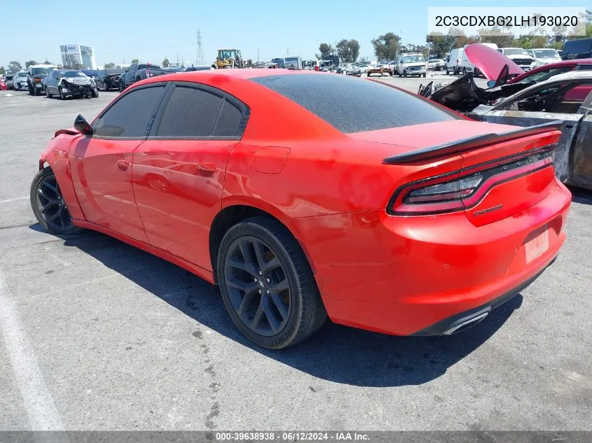 2020 Dodge Charger Sxt Rwd VIN: 2C3CDXBG2LH193020 Lot: 39638938