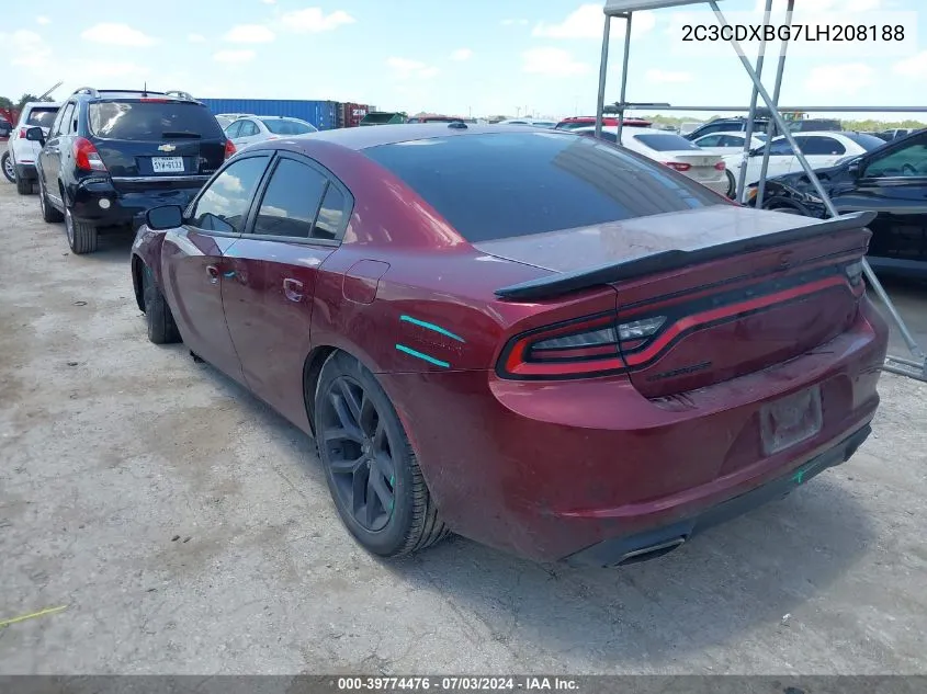 2020 Dodge Charger Sxt Rwd VIN: 2C3CDXBG7LH208188 Lot: 39774476