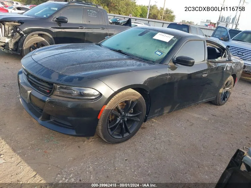 2020 Dodge Charger Sxt Rwd VIN: 2C3CDXBG0LH116758 Lot: 39962415