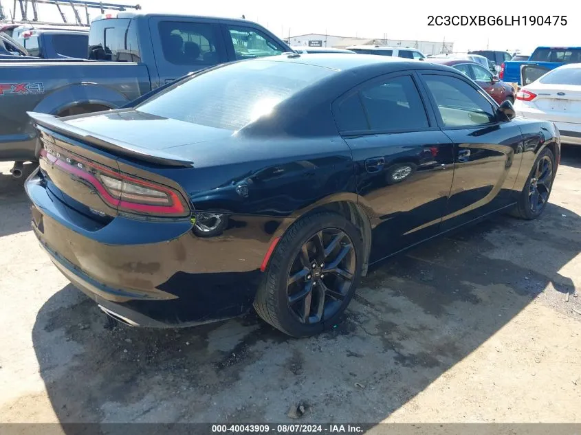 2020 Dodge Charger Sxt Rwd VIN: 2C3CDXBG6LH190475 Lot: 40043909