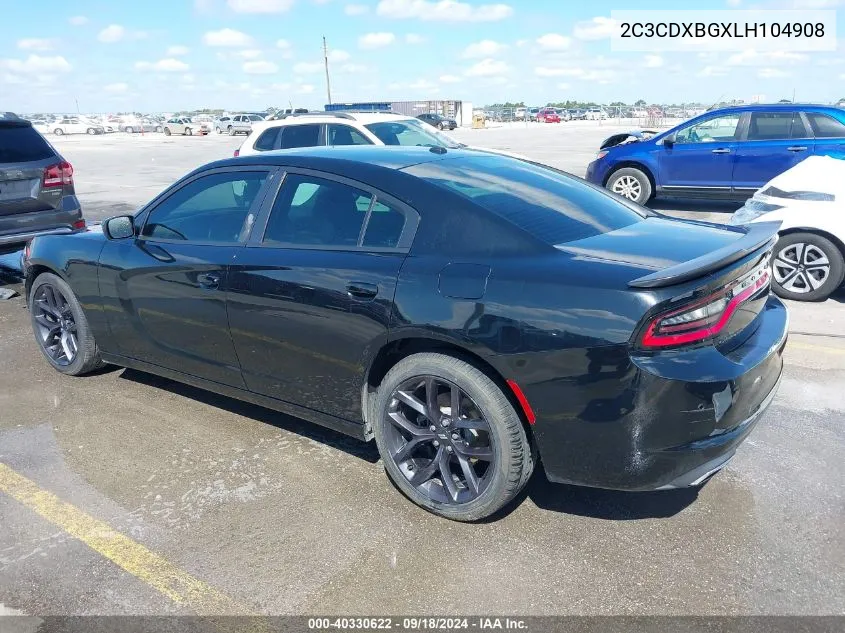 2020 Dodge Charger Sxt Rwd VIN: 2C3CDXBGXLH104908 Lot: 40330622