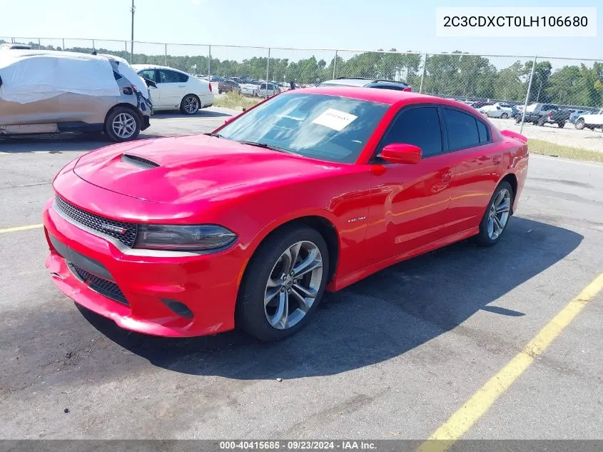 2020 Dodge Charger R/T Rwd VIN: 2C3CDXCT0LH106680 Lot: 40415685