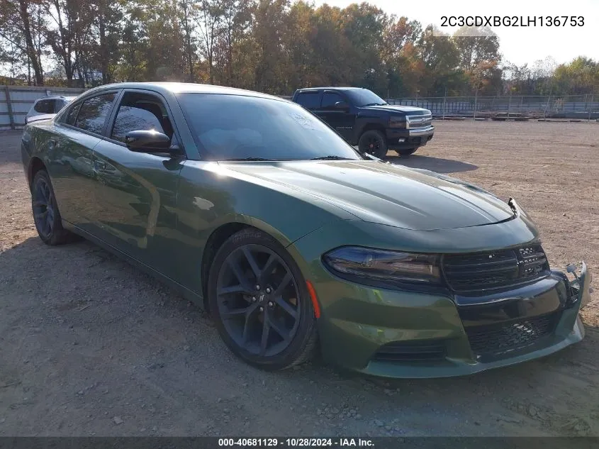 2020 Dodge Charger Sxt Rwd VIN: 2C3CDXBG2LH136753 Lot: 40681129