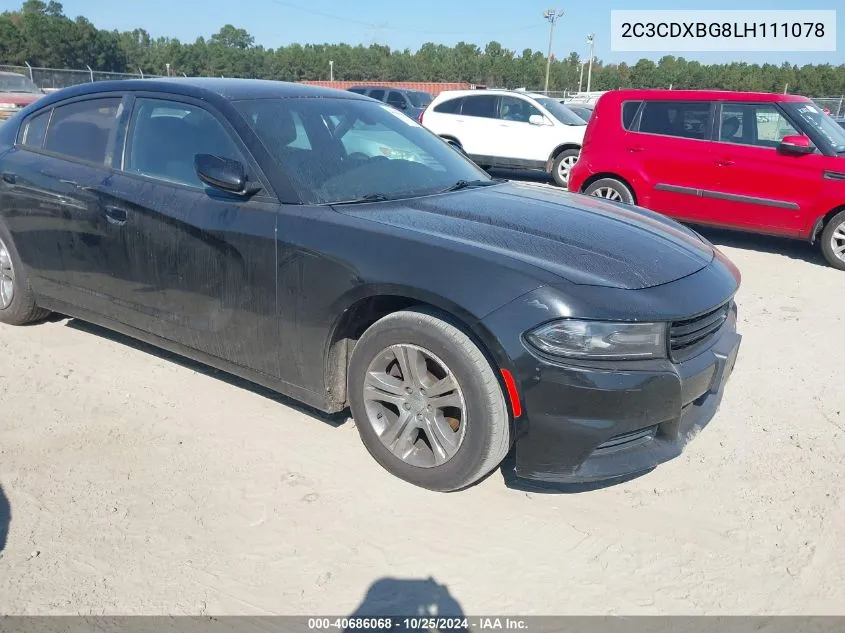 2020 Dodge Charger Sxt Rwd VIN: 2C3CDXBG8LH111078 Lot: 40686068