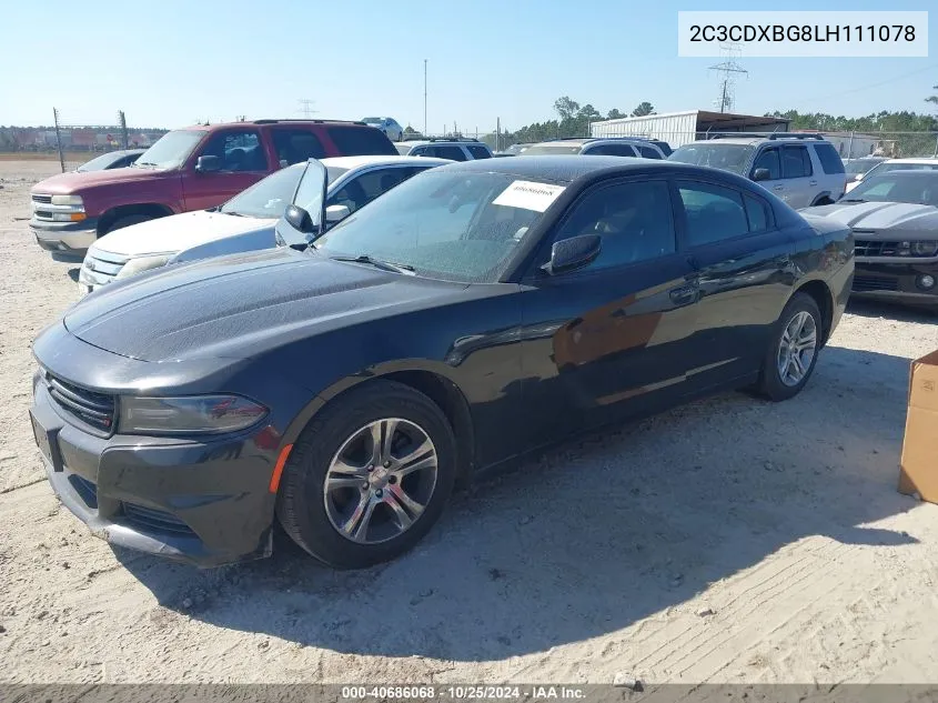 2020 Dodge Charger Sxt Rwd VIN: 2C3CDXBG8LH111078 Lot: 40686068