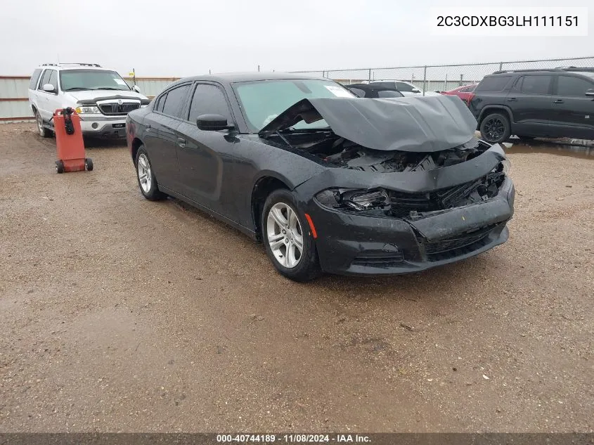 2020 Dodge Charger Sxt Rwd VIN: 2C3CDXBG3LH111151 Lot: 40744189